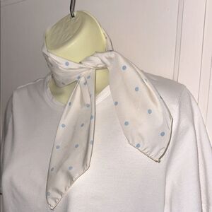 Vintage Creamy White Polyester Neck Scarf with Light Blue Polka Dots